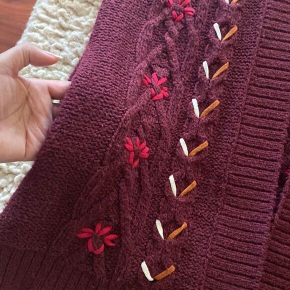 Shyanne Maroon Long Sleeve Cotton Blend Embroidered Open Knit Cardigan Size M - Picture 6 of 10